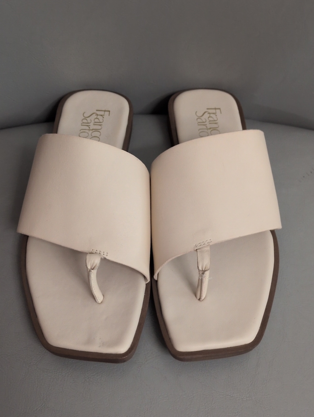 Franco Sarto Cream Wide Band Toe-Loop Sandals